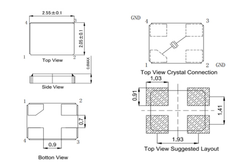 Dimension of Size 2.5x2.0mm, Small Footprint, Ideal for Space Constrained Quartz Crystal